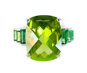 Cudhion Cut Light Green 12.68CT Peridot, Green Emerald & White CZ Fashion Ring - Picture 1 of 7