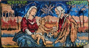 SOVALI 20" x 38" Wall Tapestry Mary Baby Jesus Joseph Holy Family France Vintage - Picture 1 of 3