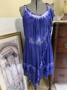 Free People Mosaic Blue & White Semi Tie Died Sleeveless Dress Flowy Size XS - Picture 1 of 11