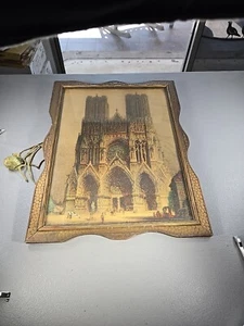 Antique Framed Rheims Cathedral In France Lithograph Early 1900s In Sepia - Picture 1 of 17