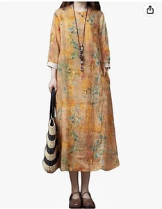 Women Ethnic Dress Floral Print Chinese Cheongsam Qipao Midi Casual A-line XXL - Picture 1 of 10