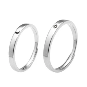 2 Pcs for Sun Moon Couple Rings Adjustable Promise Wedding Bands for Him and Her - Picture 1 of 8