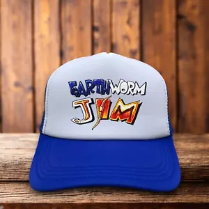 Earthworm Jim Hombres Camionero Sombrero Azul Snapback 1994 Retro Videojuego Gorra de Pelota - Imagen 1 de 6