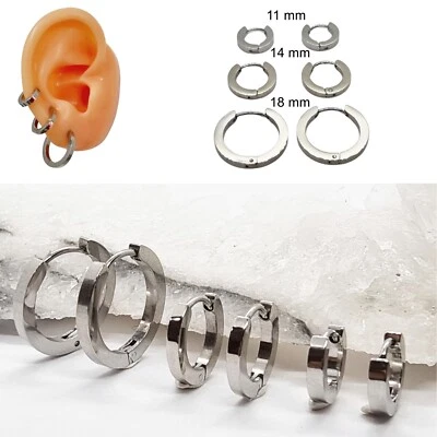 Orecchini a cerchio da uomo in acciaio inox cerchietti argento misure a scalare - Immagine 1 di 4