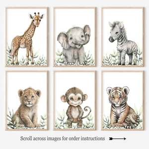 CHOOSE YOUR OWN! Safari Animal Nursery Prints Boys Girls Elephant Giraffe Zebra - Picture 1 of 6