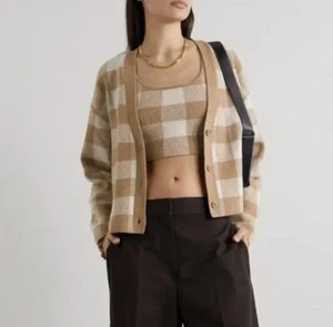 Reformation Tan Autumn Winter Cashmere Twin Set Cardigan Size M New - Picture 1 of 10