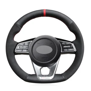 Black Suede Artificial Leather DIY Car Steering Wheel Cover for Kia K5 Optima - Picture 1 of 15