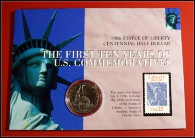 1986 Statue of Liberty Centennial Half Dollar & Stamp Set Uncirculated #K023 - Image 1 of 4