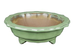 Vaso per bonsai rotondo (forma a fior di loto) in gres smaltato verde 19,5x19,5x - Imagen 1 de 1