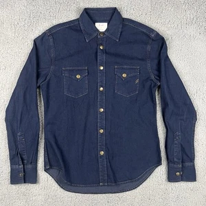 Camicia uomo Billy Reid denim ottone bottoni a pressione doppia tintura denim taglia small - Foto 1 di 12