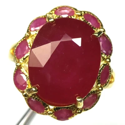 925 Sterlingsilber 13 x 16 Mm. Rot Rubin Ringgröße 8 18K Vergoldet - Bild 1 von 4