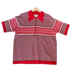 VTG Donegal Coleseta 60s 70s Bubble Knit Red Stripe 1/4 Zip Polo Sweater L Retro - Picture 1 of 6