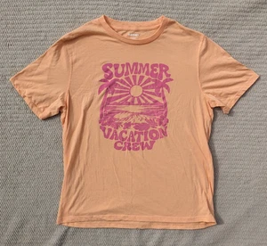 Old Navy Short Sleeve Pink Orange Summer Vacation Graphic Crew Neck- L - Picture 1 of 5