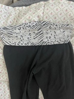 RARE Vintage Y2K Love Pink VS Foldover Flare Leggings With Rhinestones - Image 1 of 4