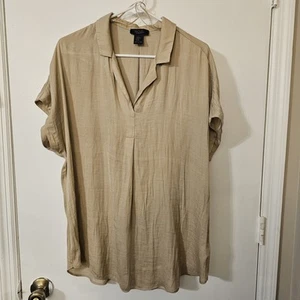 Rachel Ray Roll-Tap Short Sleeve V-Neck Pullover Linen Shirt Top Women's XL - Picture 1 of 6