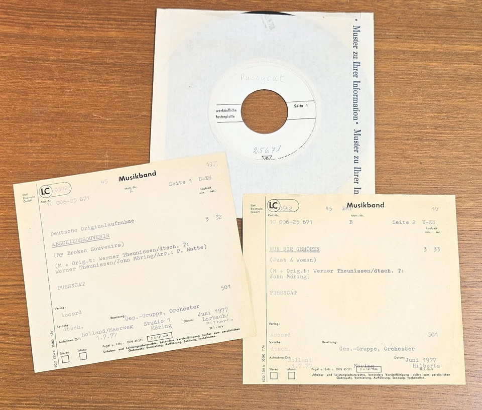 PUSSYCAT "Abschiedssouvenir (My Broken Souvenirs)" M- 1977 german WL Test 45 Pop - Bild 1 von 4