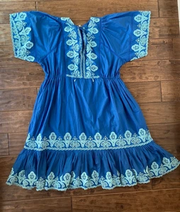 Abito Sundance blu donna XXL 100% cotone ricamato occhielli fiocco a strati - Foto 1 di 8