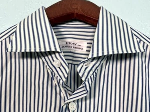 FRAY Made in Italy Blue Striped Cotton Luxury Dress Shirt Mens 15.75 - 36 - Picture 1 of 7