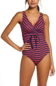 Tommy Bahama L16632 Womens Red Sea Swell Stripe One-Piece Swimsuit Size 16 - Picture 1 of 3