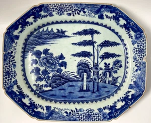 18. Jh. Chinesischer Export blau und weiß Platte 18 1/8 Zoll Qianlong - Bild 1 von 9