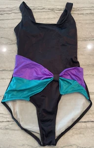 SUNBIRD Swimsuit Sz 11/12 One Piece Built In Bra Colorblock Black Vintage - Picture 1 of 9