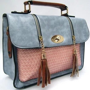 Bolso Cartera Bolso de Mano Cuero Sintético Azul/Rosa Asa Superior y Correa Desmontable Nuevo - Imagen 1 de 9