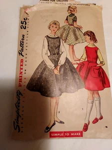 VTG Simplicity 1290 Girl's Jumper Dress Sz 12 "Acceptable for Chubbies" 1955 - Picture 1 of 2