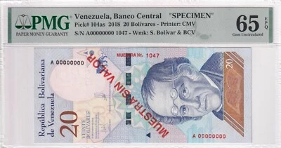 Venezuela, 20 Bolivares, 2018, UNC, p104as, SPECIMEN - Image 1 of 2