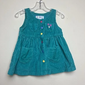 VTG Gymboree Infant Green Corduroy Dress Snaps Pockets Flowers Rainbow Tag - Picture 1 of 7