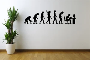 Evolution of man to Computers Vinyl Home Decor Art Decal 36"x10" Colors - Picture 1 of 3