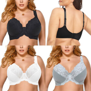 Ladies Luxury Lace Bra Underwired Plus Size Full Cup Large Bosom 32-54 CDEFGH HH
