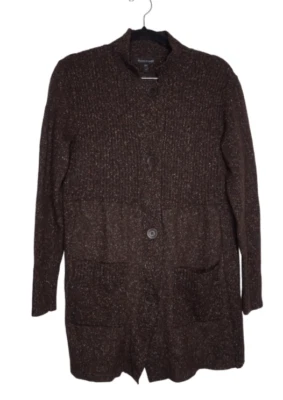 Cárdigan Suéter Moteado Sistema Lana Angora Seda Marrón Talla Pequeña Eileen Fisher Foto 1 de 4
