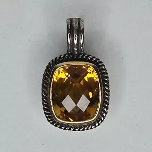 Sterling Silver 925 Citrine Faceted Cushion Roped Pendant Enhancer Vtg - Picture 1 of 16