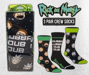 Rick And Morty 3 Pairs Crew Socks Box Set (Adult Shoe Size 6-12 ) New With Tags - Picture 1 of 5