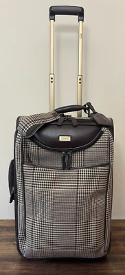 Vintage Chaps Polo Ralph Lauren Suitcase Canvas Leather Brown Houndstooth 22” - Image 1 of 4