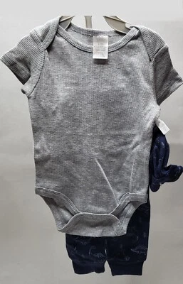 Kyle & Deena 6-9 Meses 3 piezas Bebé Conjunto Gris Azul Dinosaurios Niños Nuevo Foto 1 de 4