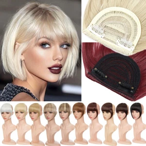 Real Natural Bangs Clip in Front Fringe Thin/Thick French Hair Extension Topper - Picture 1 of 62