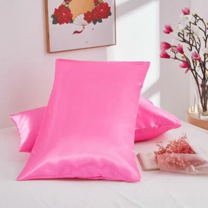 Real Satin Silk Pillowcase Luxurious Standard Queen King Home Bedding Cover Soft - Picture 1 of 17