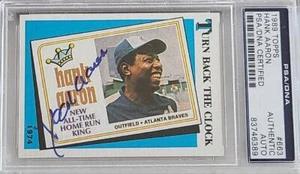 HANK AARON SIGNED 1989 TOPPS #663 TURN BACK THE CLOCK CARD BRAVES PSA DNA - Picture 1 of 2