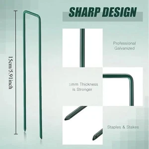 Green Strong Galvanized Steel Landscape U Staple Pin - Picture 1 of 3