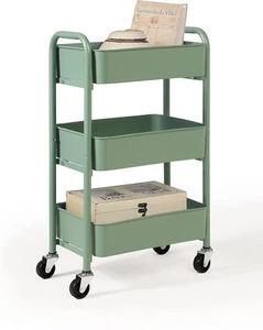 Tier Compact Rolling Metal Storage Organizer Utility Cart with Wheels Turquoise - Picture 1 of 6