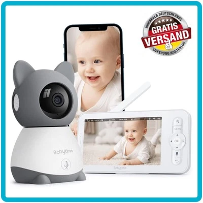 BABYTIME Babyphone HD 5" Babymonitor+1080P Kamera Nachtsicht 300m, 2-Weg Audio alarm temp