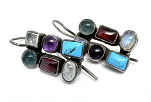 Hermosos pendientes vintage de plata 925 con piedras preciosas. - Imagen 1 de 11