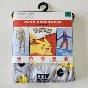 Pokemon Boys Size Large 10/12 Climate Right Cuddl Duds Warm Underwear Set - Picture 1 of 6