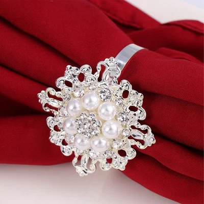  10pcs portatovaglioli stile floreale portatovaglioli decorazione cena banchetto - Immagine 1 di 4