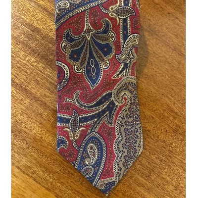 Christian Dior Necktie Tie Mens Silk Paisley Burgundy Blue Gold USA Made - Image 1 of 4