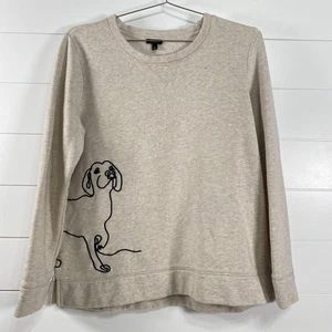Talbots Sweatshirt Womens Large Oatmeal Heather Dog Graphic Crewneck Pullover - Picture 1 of 11