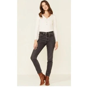Levi's Damen 26 grau 501 Skinny Denim Jeans grau Knopfleiste ausgefranster Saum klassisch - Bild 1 von 16