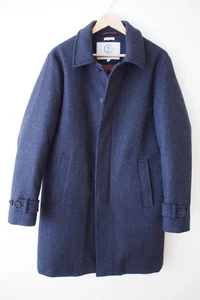 Norwegian Wool Cashmere Wool Down Topcoat British Blue Herringbone Italy Mens XS - Picture 1 of 10