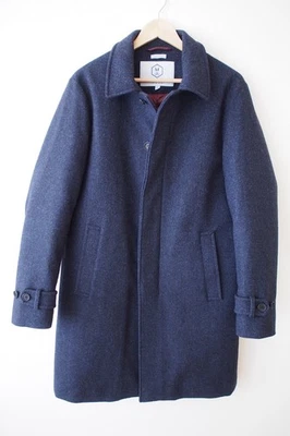 Norwegian Wool Cashmere Down Insulated 3/4 Coat Blue Herringbone Italy Mens XS - Image 1 of 4